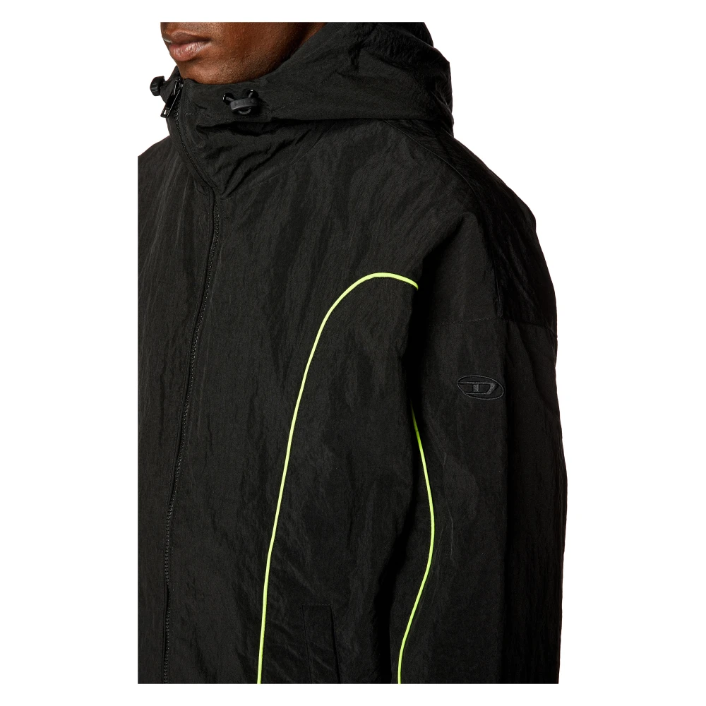Diesel Padded hooded jacket in wrinkled nylon Black Heren