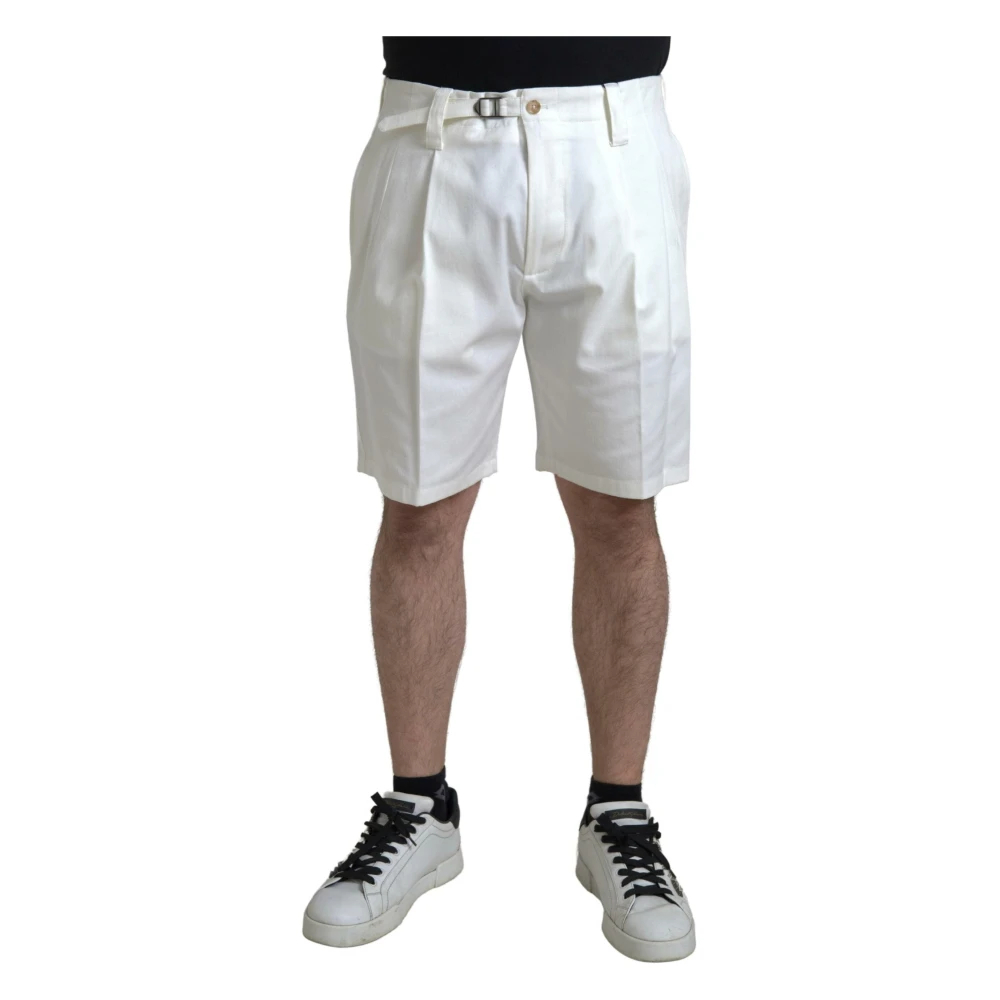 Dolce & Gabbana Men's White Cotton Stretch Bermuda Denim Shorts