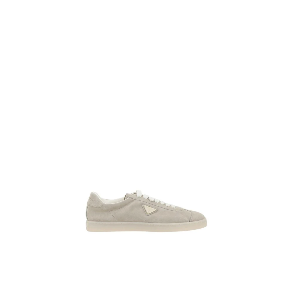 Prada Men's Gray Sneakers,, Suede Lace-Up Trainers Size 5