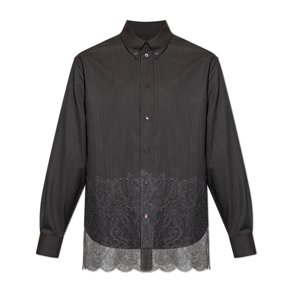 Fendi Men's Black Shirt With Lace Trim