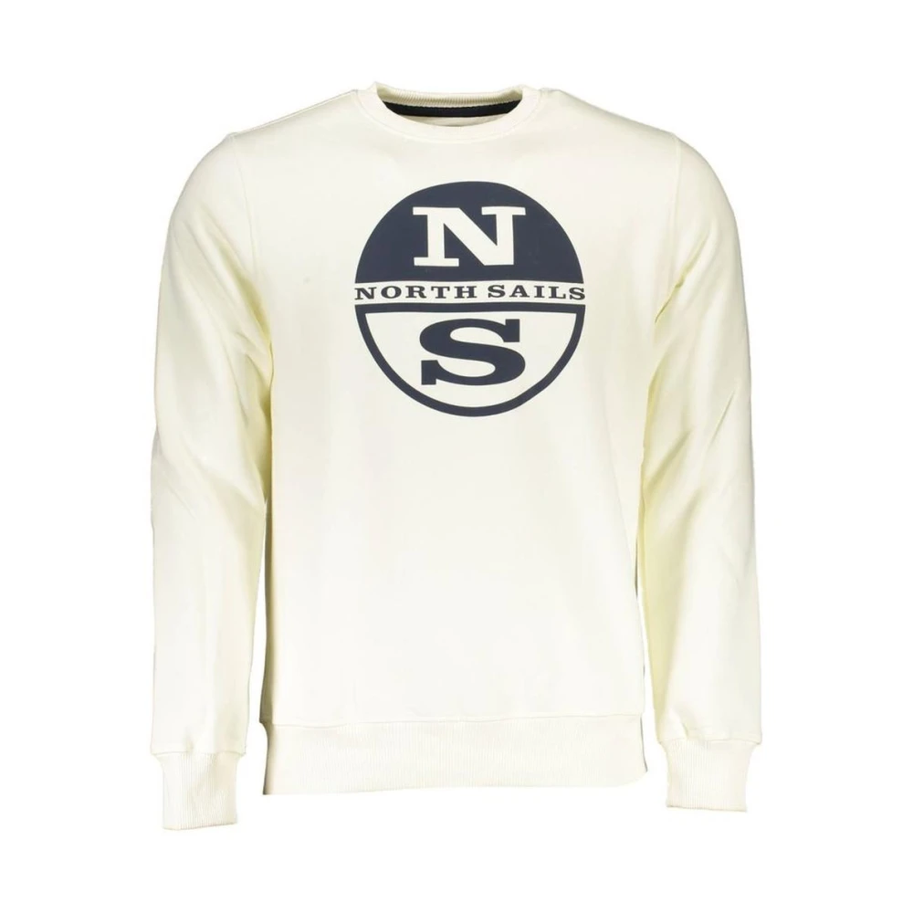 North Sails Men's White Printed Logo Crew Neck Sweatshirt