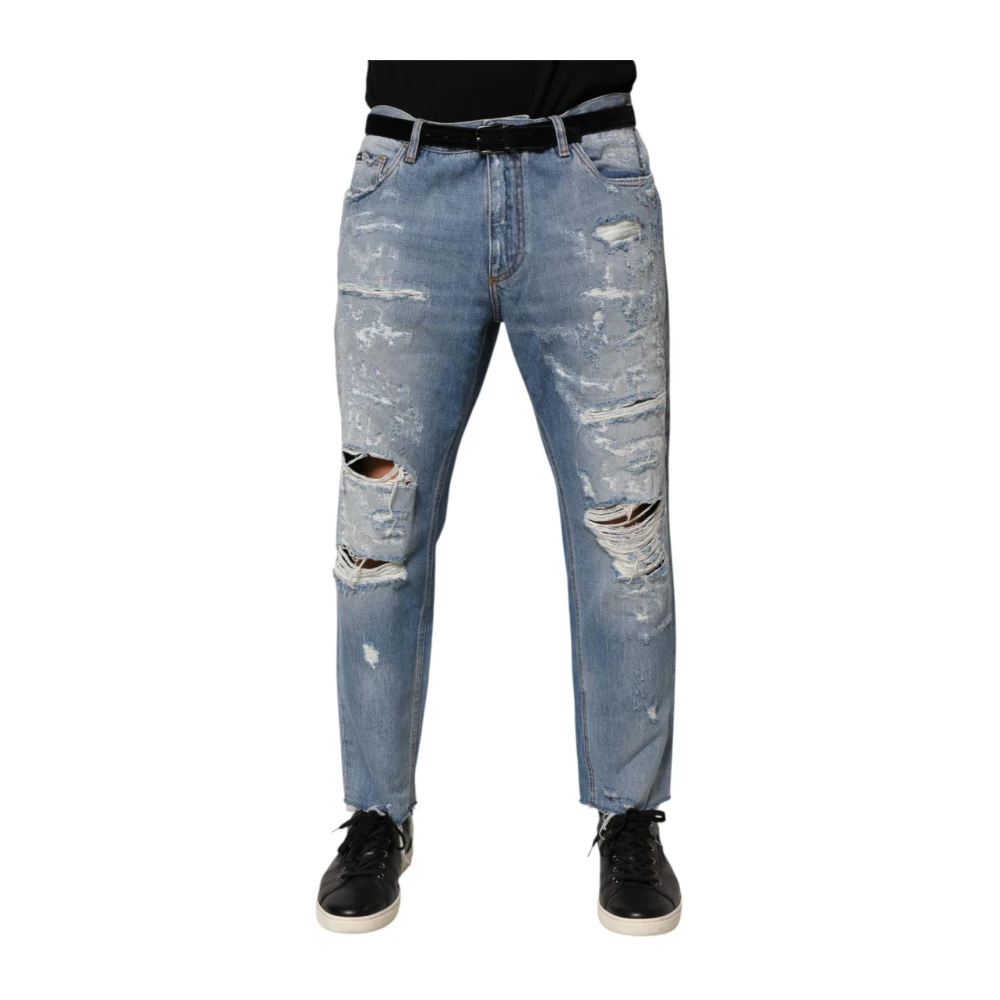 Dolce & Gabbana Men's Blue Distressed Ripped Denim Trouser Jeans