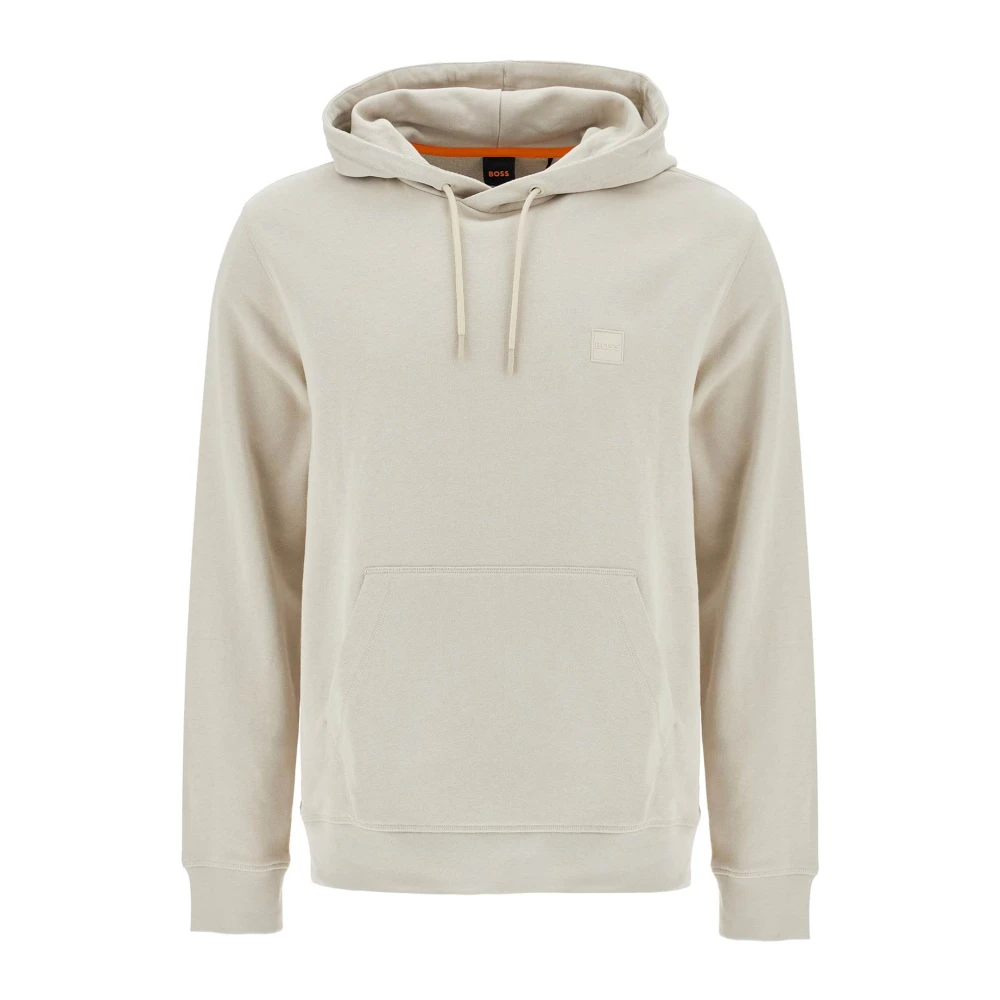 Boss Hoodie met logopatch Beige Heren