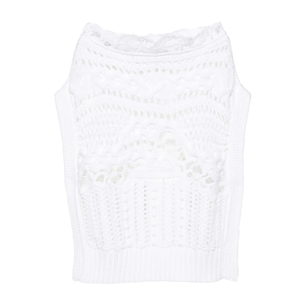 Ermanno Scervino Virka Stickad Vit Tröja Ss25 White, Dam