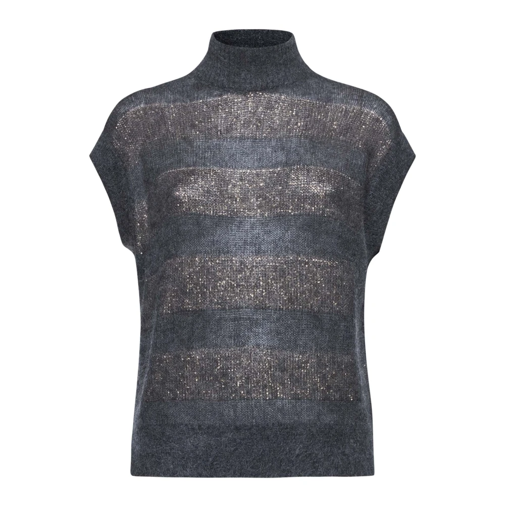 BRUNELLO CUCINELLI Gestreepte Paillet Sweater Grijs Gray Dames