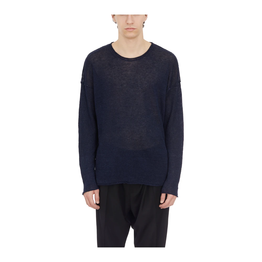 Isabel Benenato Linnen Crew Neck Sweater Blue Heren