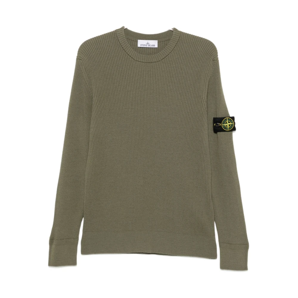 Stone Island Ribbed Virgin Wool Jumper - Male - Round-Neck Knitwear - Green - L - Knitwear
