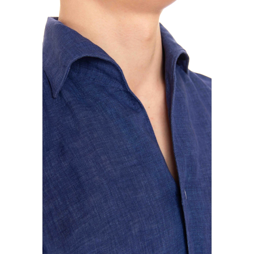 Finamore Blauw Linnen Overhemd met Handgemaakte Details Blue Heren
