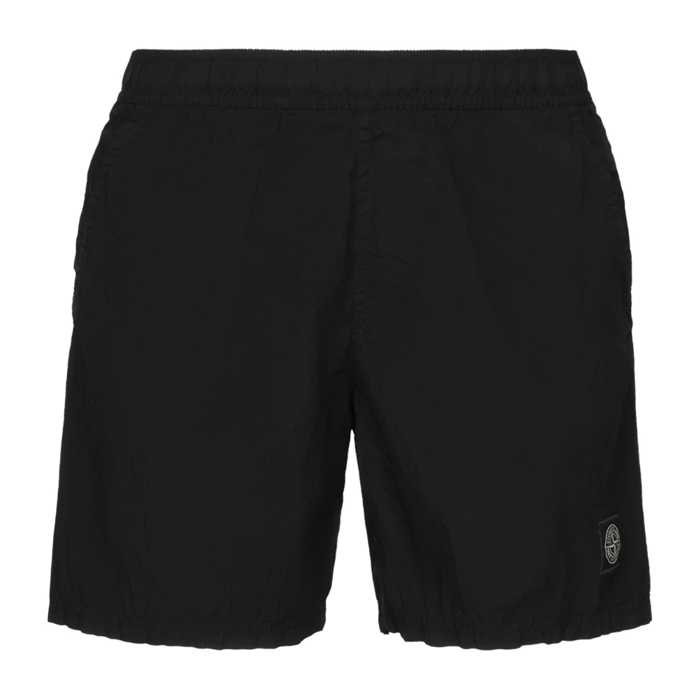 Stone Island Zwarte Strand Bermuda Shorts Elastische Taille Black Heren