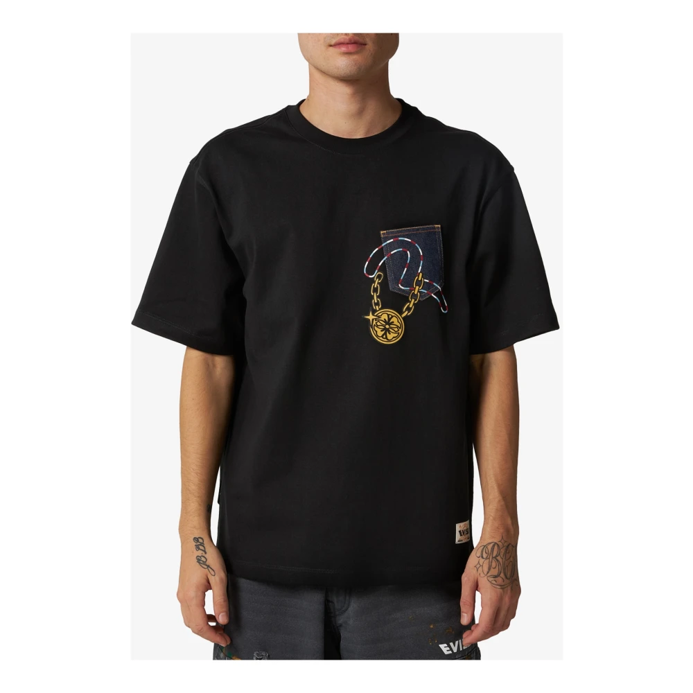 Evisu Zwart Katoen Regular Fit T-Shirt Black Heren