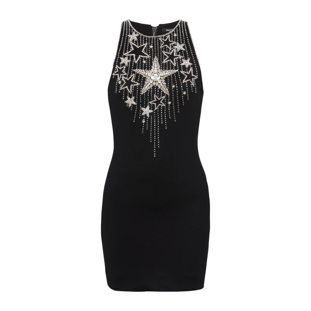 Balmain Korte jurk met geborduurde sterren Black Dames