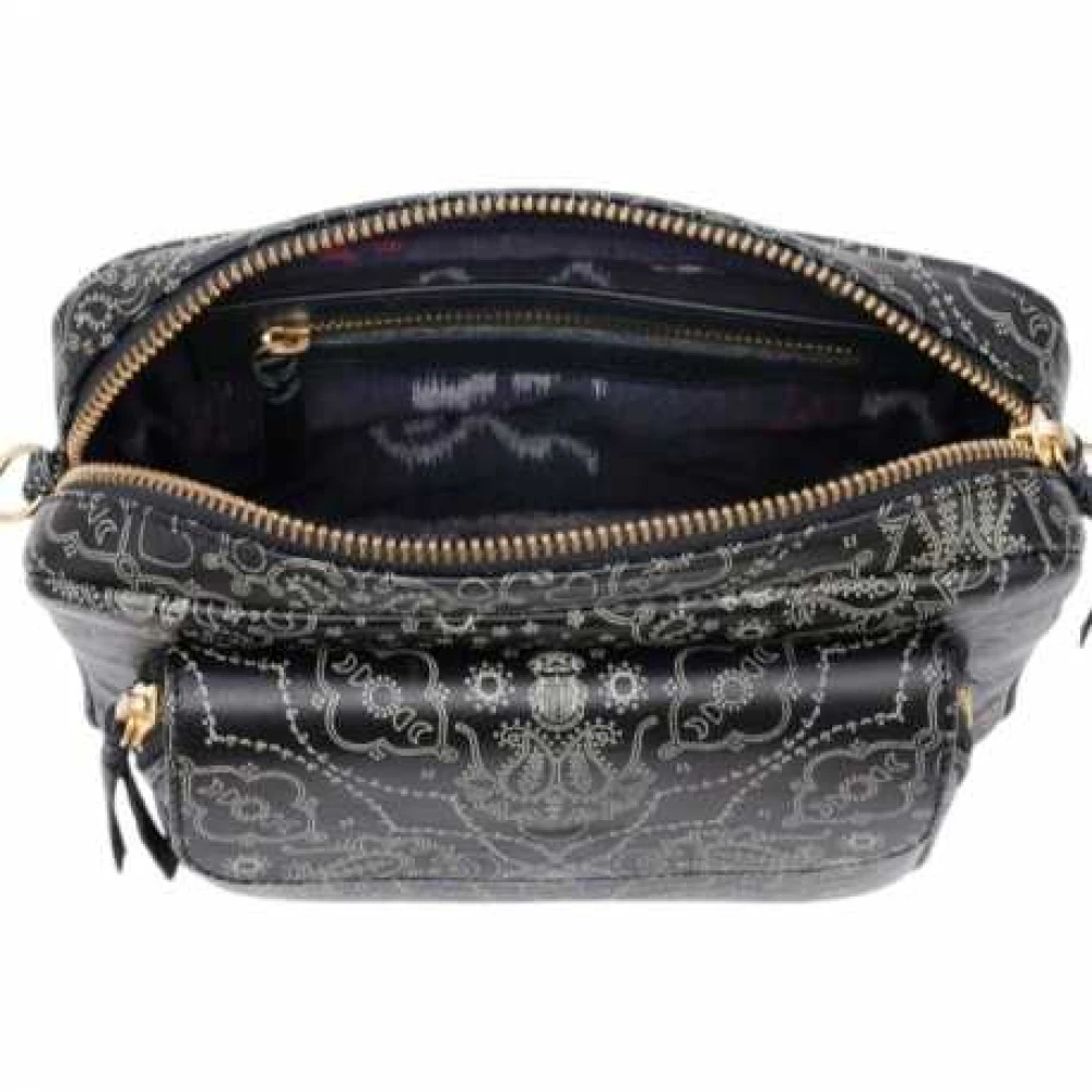 Claris Virot Zwarte Bandana Print Leren Schoudertas Black Dames