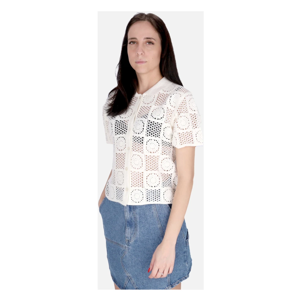Obey Gehaakte Gebreide Trui Korte Mouw Shirt Beige Dames