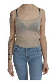 Beige Sleeveless Spaghetti Strap Tank See Through Top