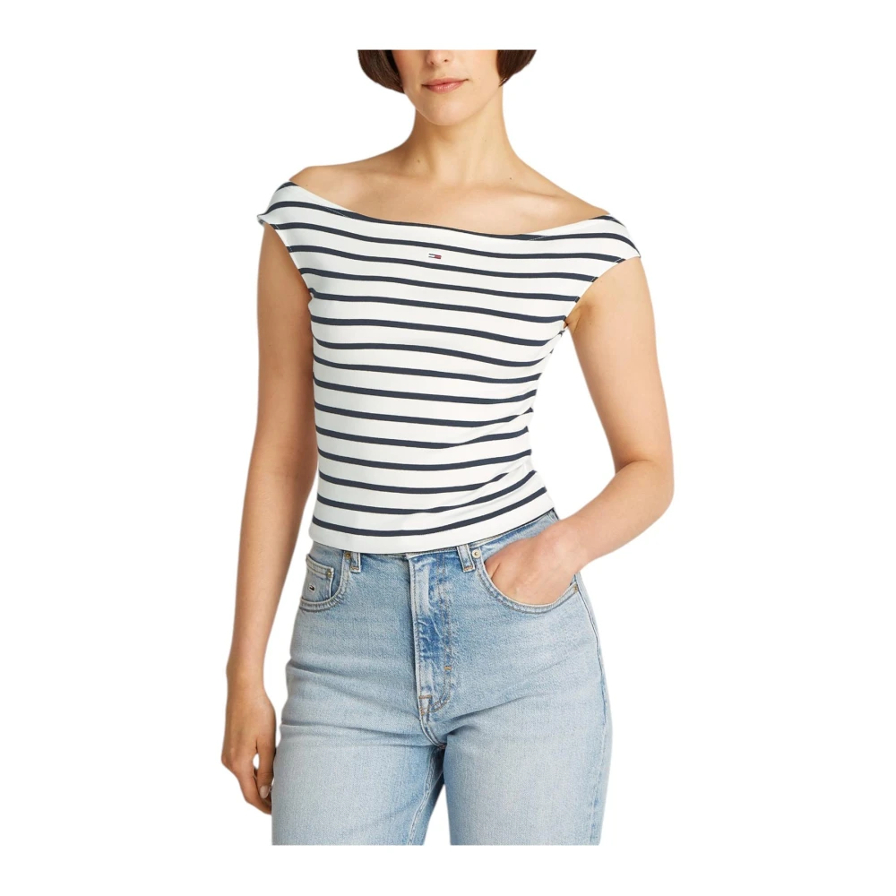Tommy Jeans Gestreepte boothals top White Dames