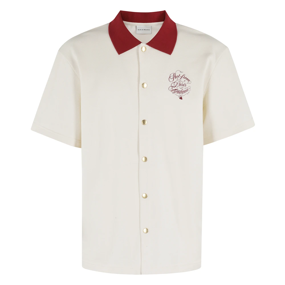 Drole de Monsieur Geborduurd Wijngaard Slogan Shirt Beige Heren