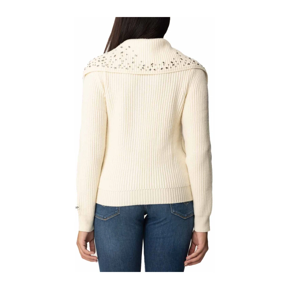 pinko Witte Cardigan Sweater met Kristalversiering Beige Dames