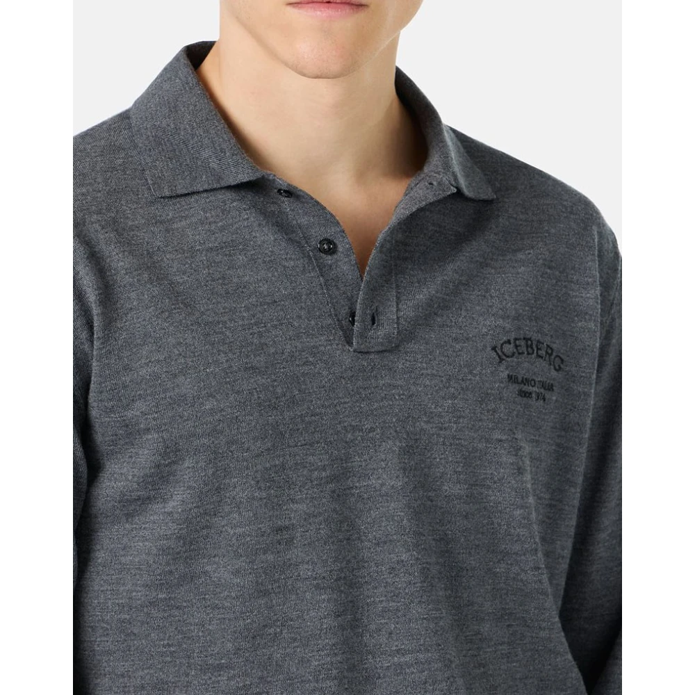Iceberg Grijze poloshirt met lange mouwen van merinowol met logo Gray Heren