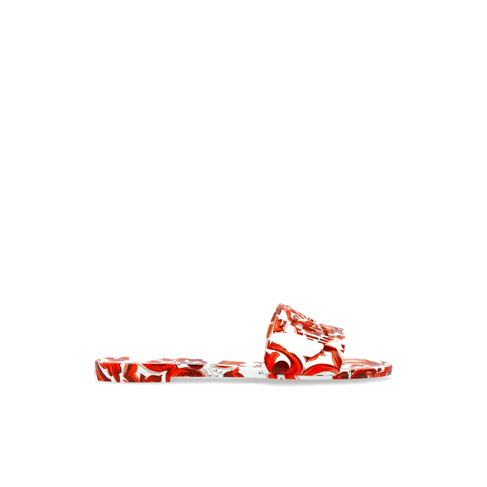Dolce & Gabbana Sliders, Female, 7 Uk, Majolica-Print Rubber Slides Orange