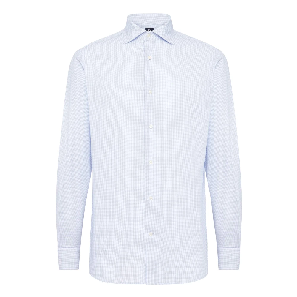 Boggi Milano Twill Checjk Windsor Kraag Overhemd Regular Fit Blue Heren