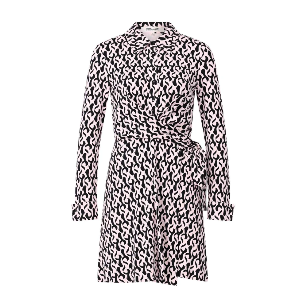 Diane Von Furstenberg Women's Pink Short Dresses, Xl, Elegant Wrap Dress With Abstract Pattern