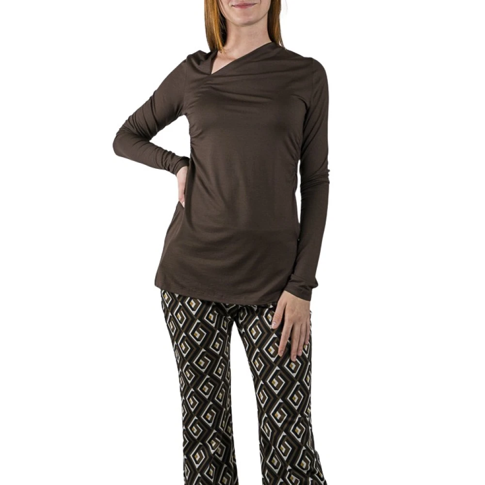 Maliparmi Kleur Blok Lange Mouw T-shirt Brown Dames
