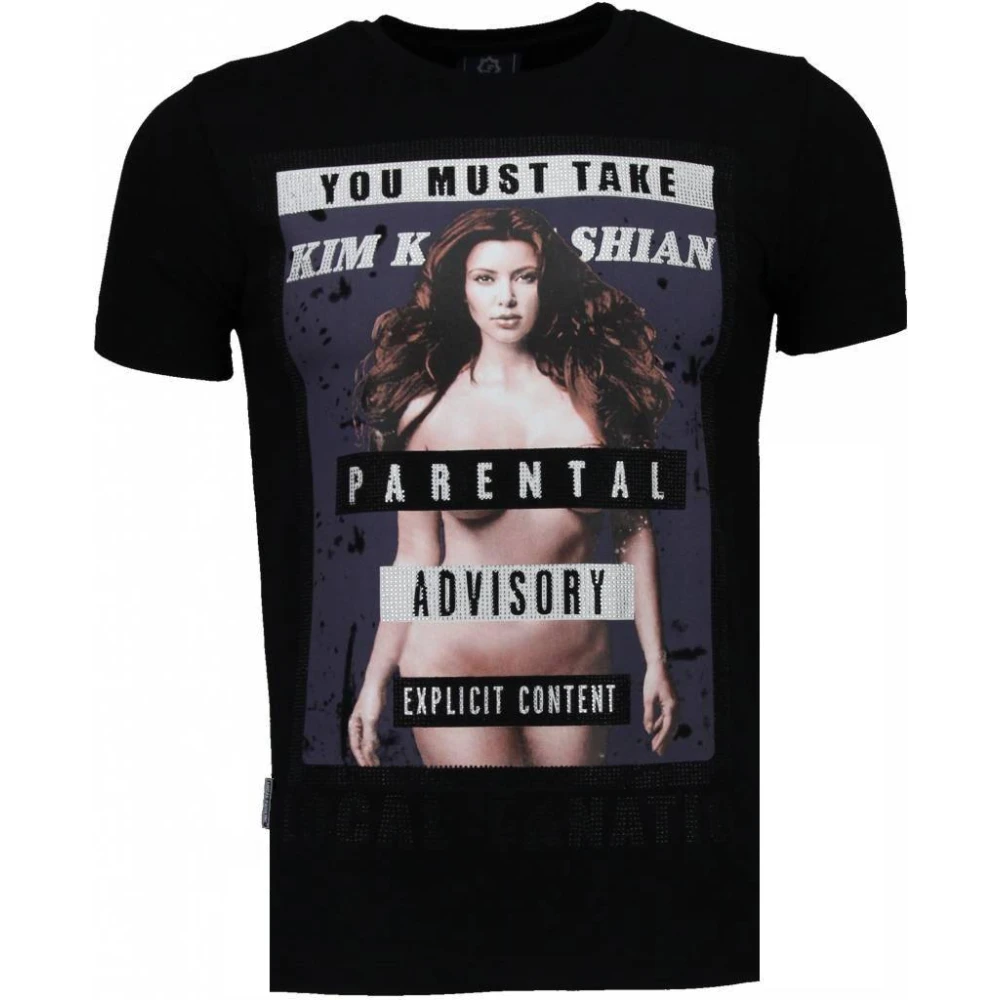 Local Fanatic Kim Kardashian Rhinestone - Man T Shirt- 4779Z Black, Herr