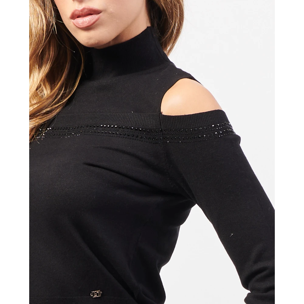 Gaudi Zwarte trui met strass en cut out schouders Black Dames