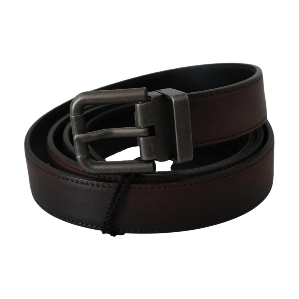 Dolce & Gabbana Solid Brown Leather Gray Buckle Belt - 115 cm / 46 Inches - Image 3