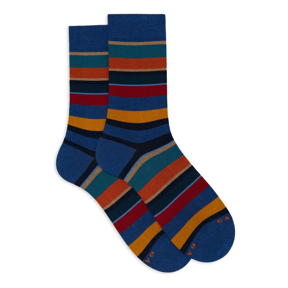 Gallo Korte blauwe katoenen sokken voor heren met veelkleurige strepen Multicolor Heren