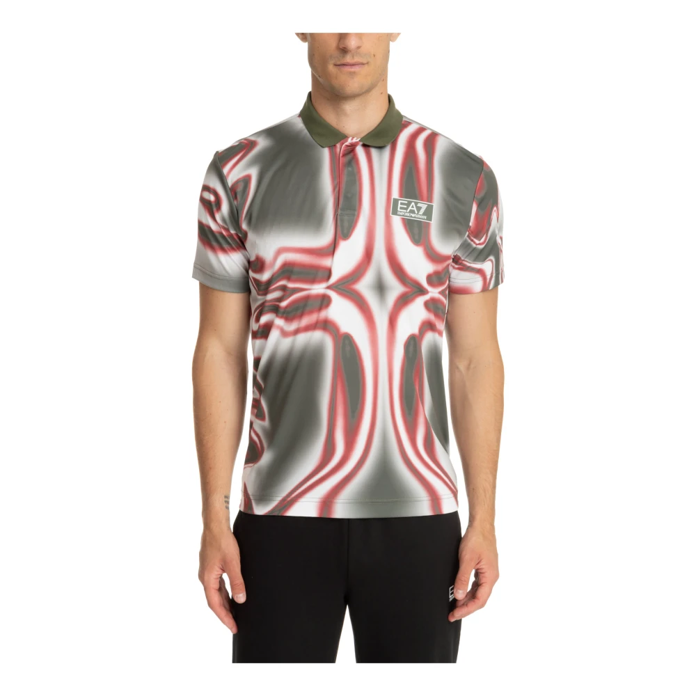 Emporio Armani EA7 Abstrakt Multifärgad Polo Shirt Logodetalj Multicolor, Herr