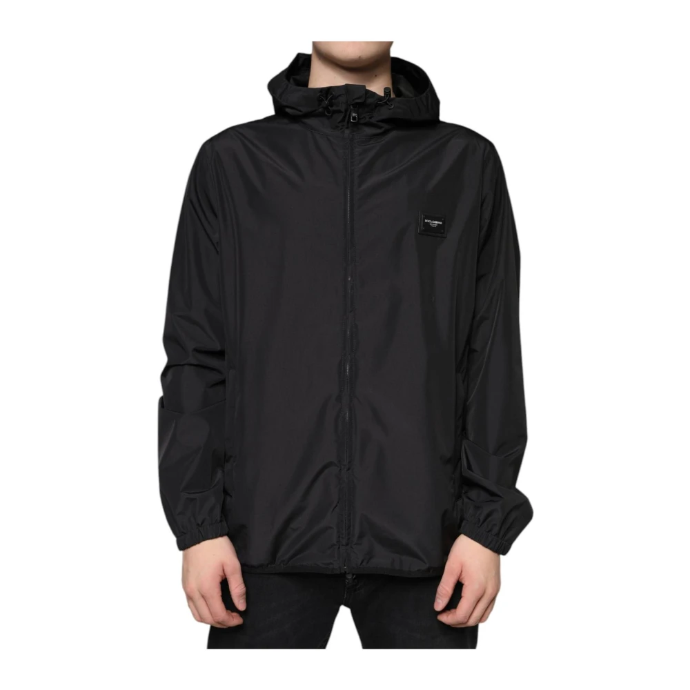 Dolce & Gabbana Zwarte Hooded Track Jacket Black Heren