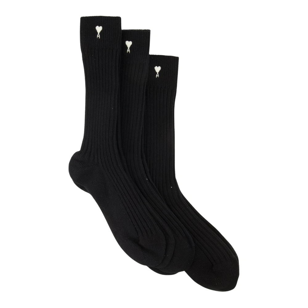 Ami Paris Unisex Black Cotton Three Pack Ami De Coeur Socks - Socks - Xs - Underwear