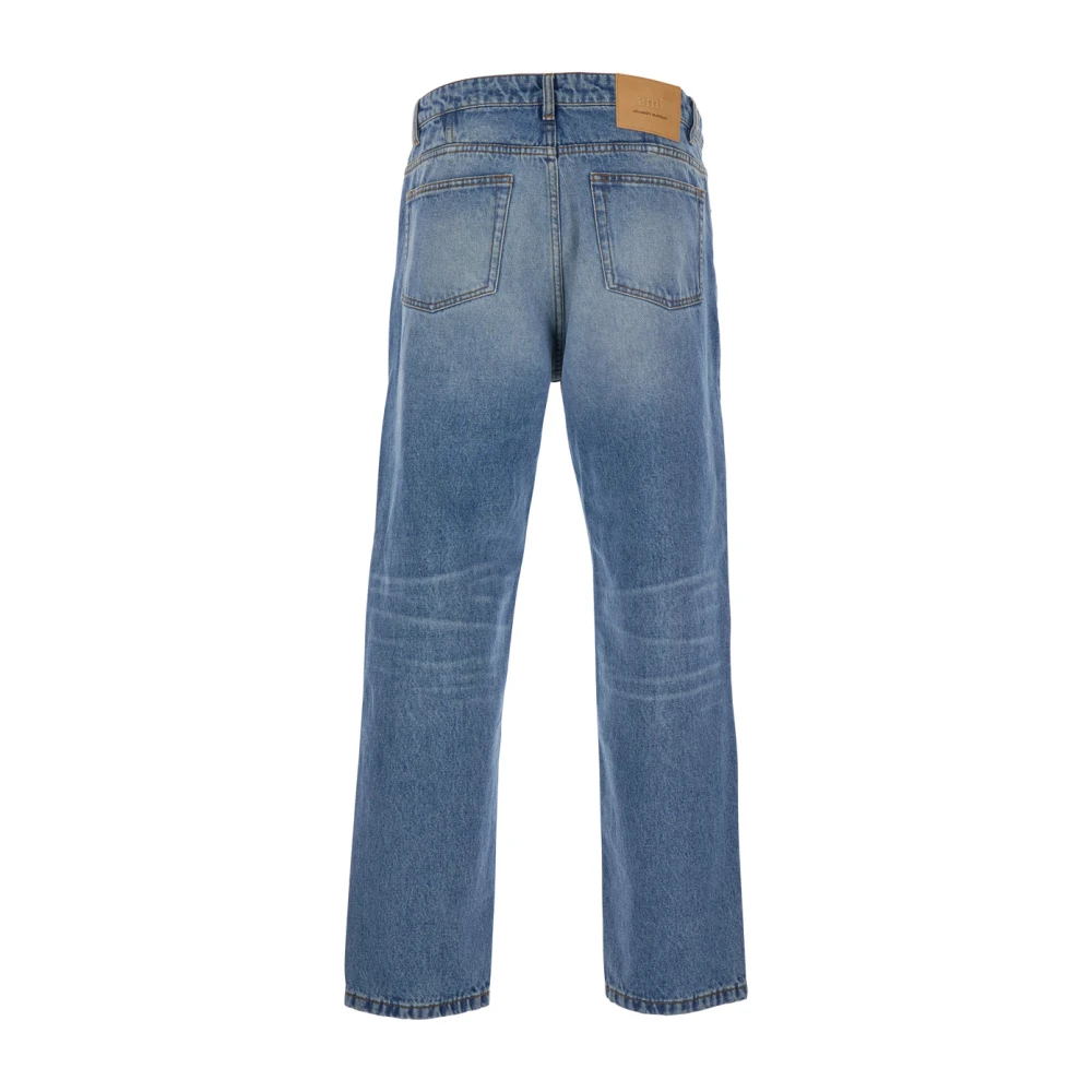 Ami Paris Blauwe Tapered Leg Denim Jeans met Logo Patch Blue Heren