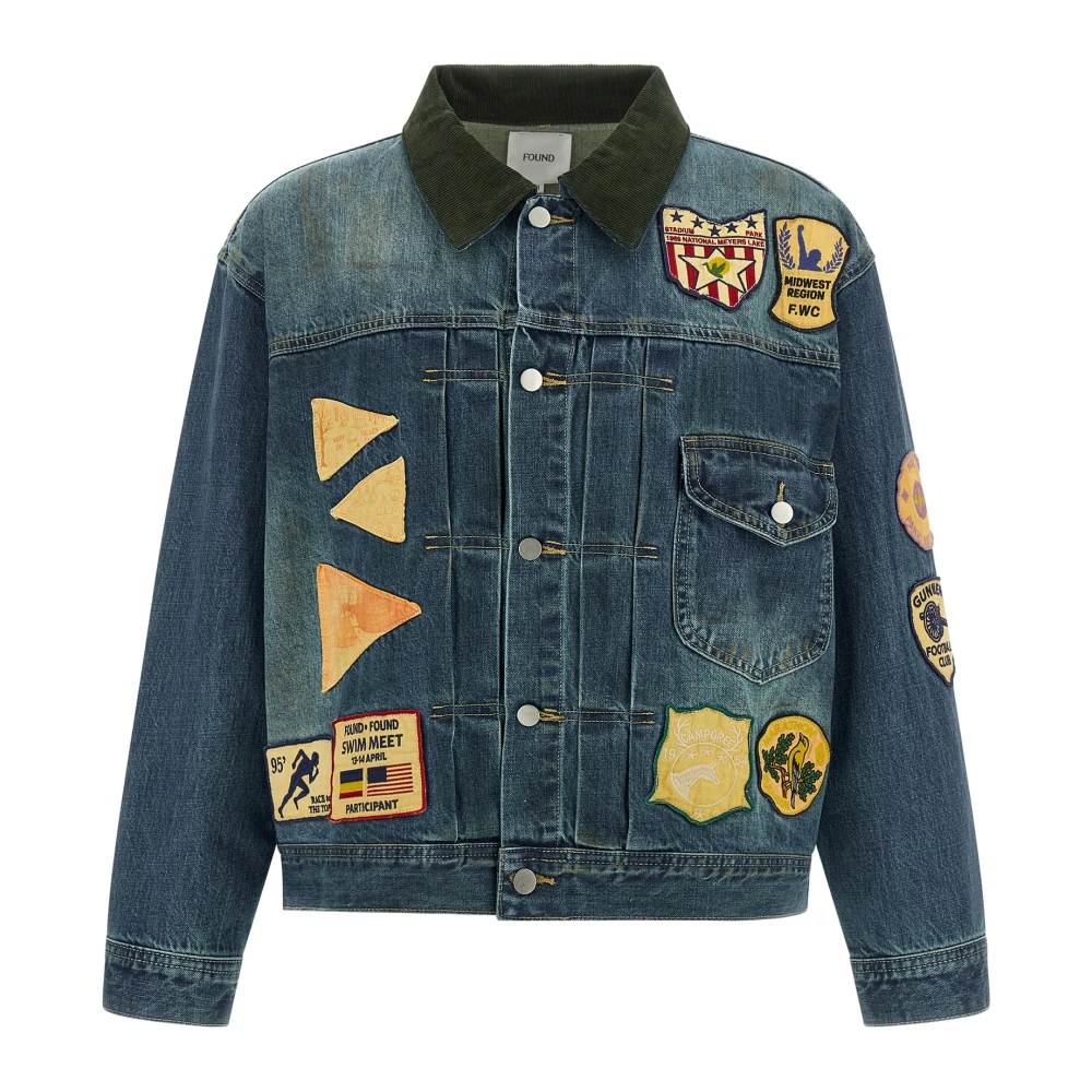 Found Mannelijk Blauw Jassen Heren, M, Denim, Denim Patchwork Jas