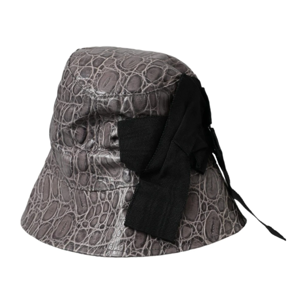 Dolce & Gabbana Grijs Zwart Leren Bucket Hat Gray Dames