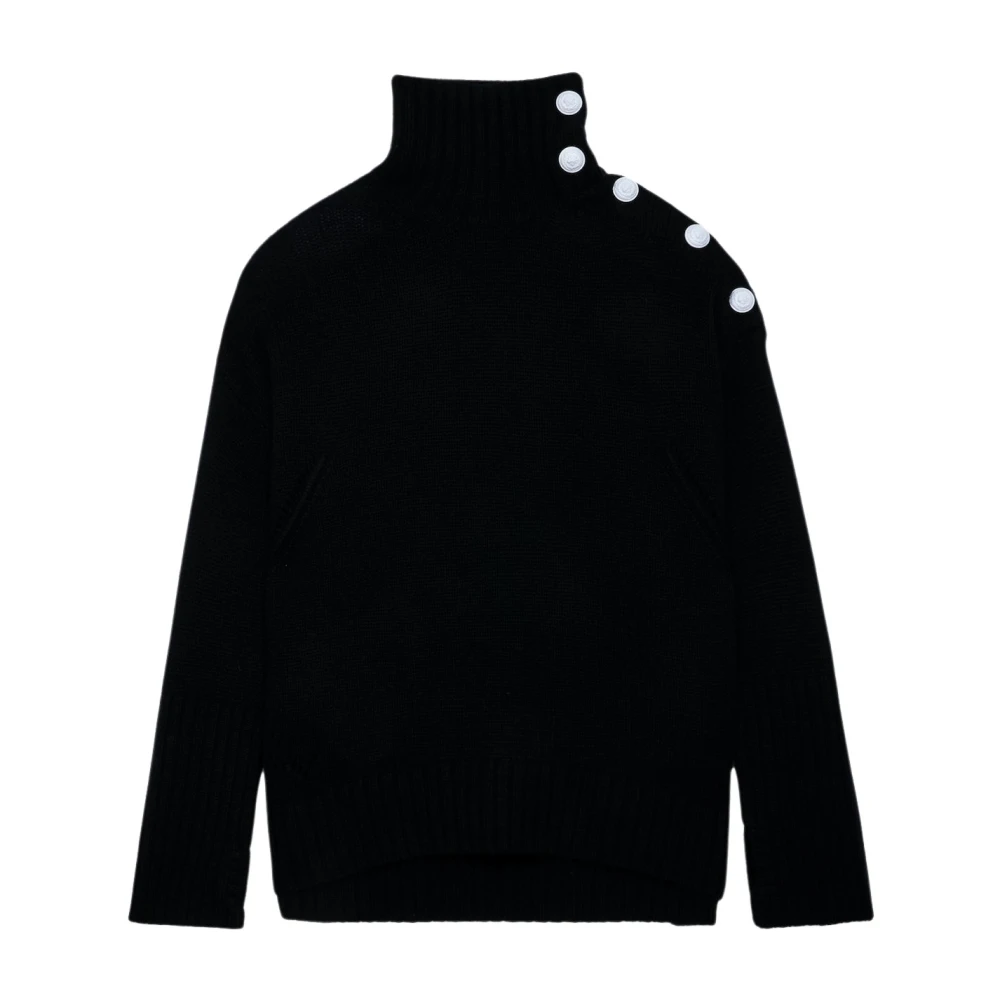 Zadig & Voltaire Women's Black Turtlenecks, M, Cashmere Turtleneck Jumper With Buttons
