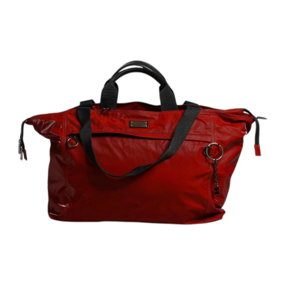 Dolce & Gabbana Svart Röd Nylon Kalvskinn Duffelväska Red, Herr