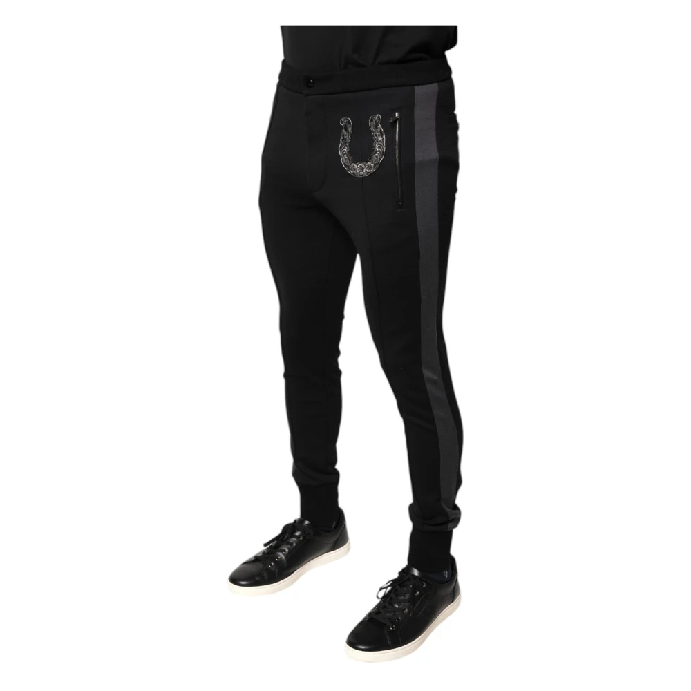 Dolce & Gabbana Zwarte Wol Slim Fit Broek Black Heren