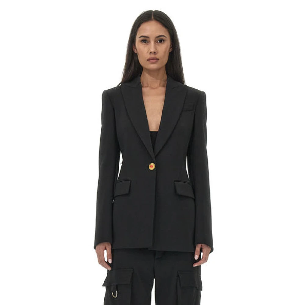 Roberto Cavalli Single-Breasted Blazer met Panterknoop Black Dames