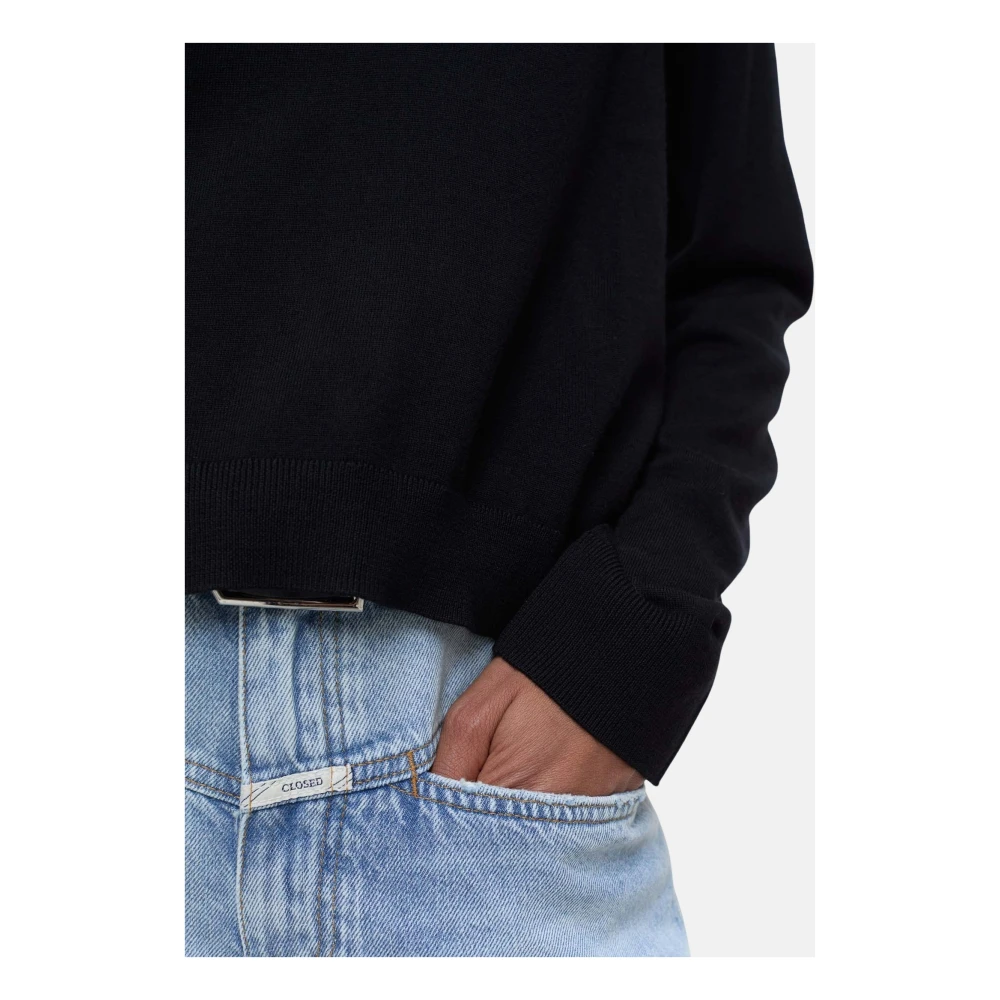 closed V-hals Boxy Wol Zijde Trui Black Dames