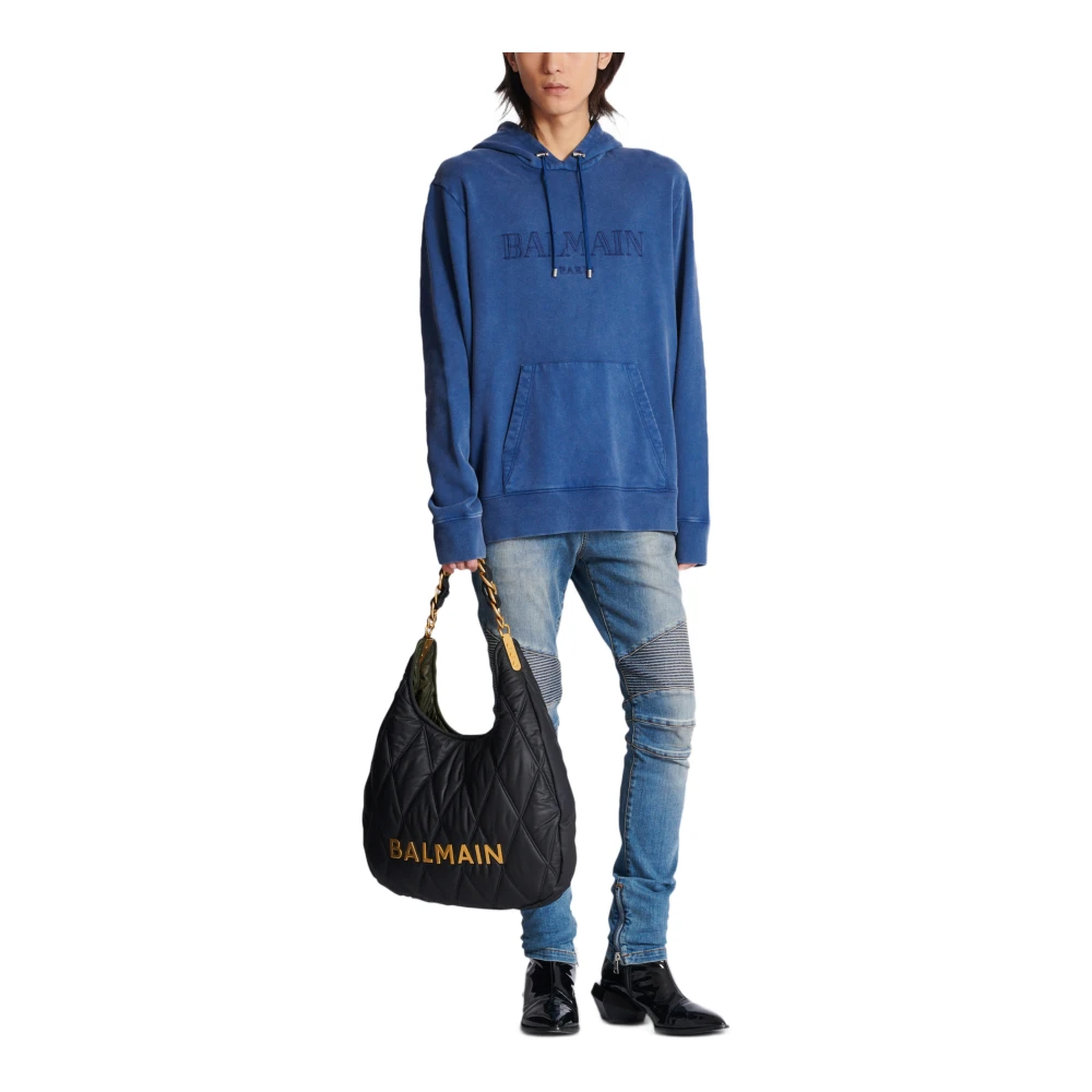 Balmain Vintage geborduurde hoodie Blue Heren