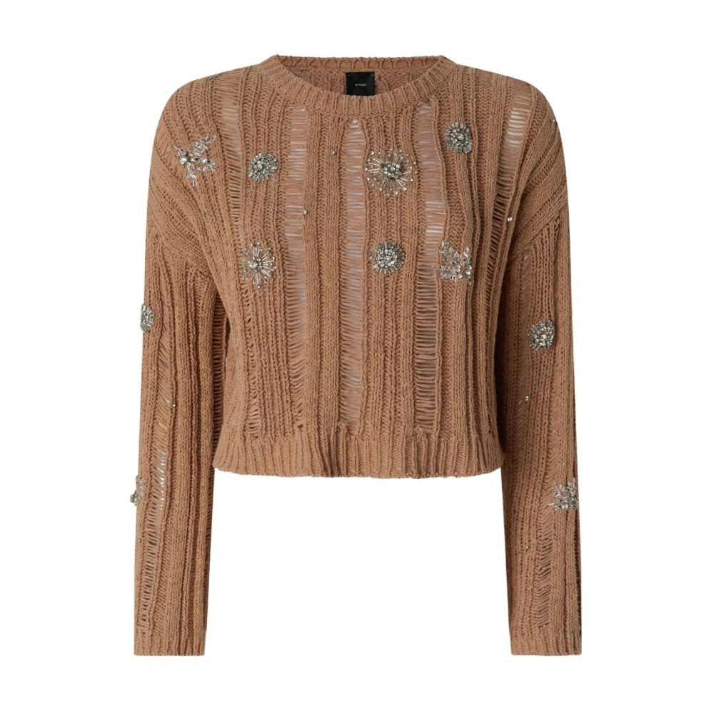 Pinko Women's Brown Round-Neck Knitwear, S, Round-Neck Knitwear
