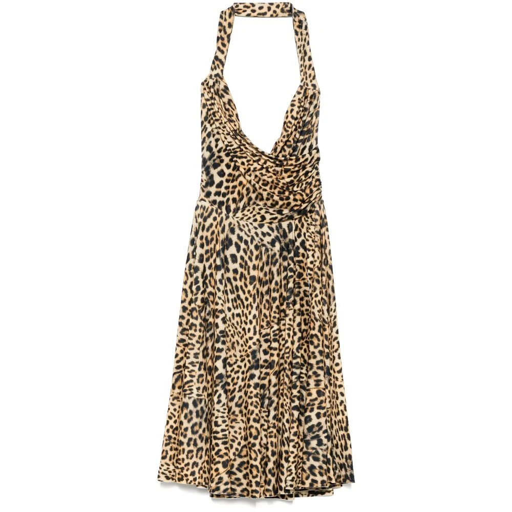 Norma Kamali Beige Halternek Flared Rok Jurk Brown Dames