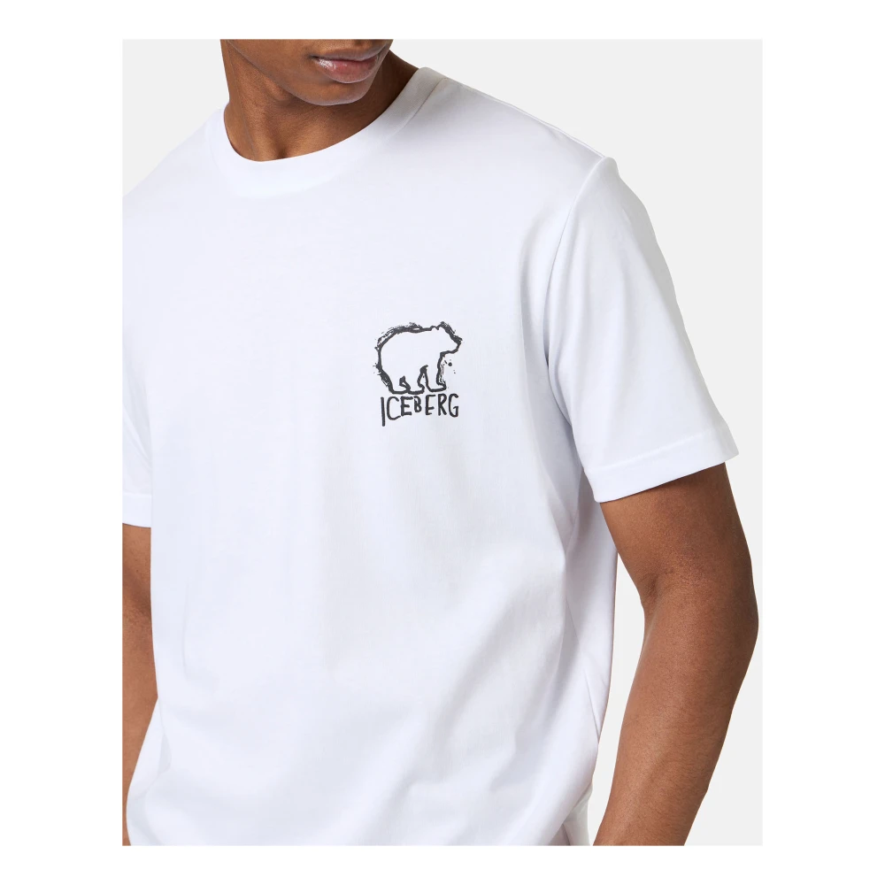 Iceberg Wit slim fit katoenen T-shirt met beerprint White Heren