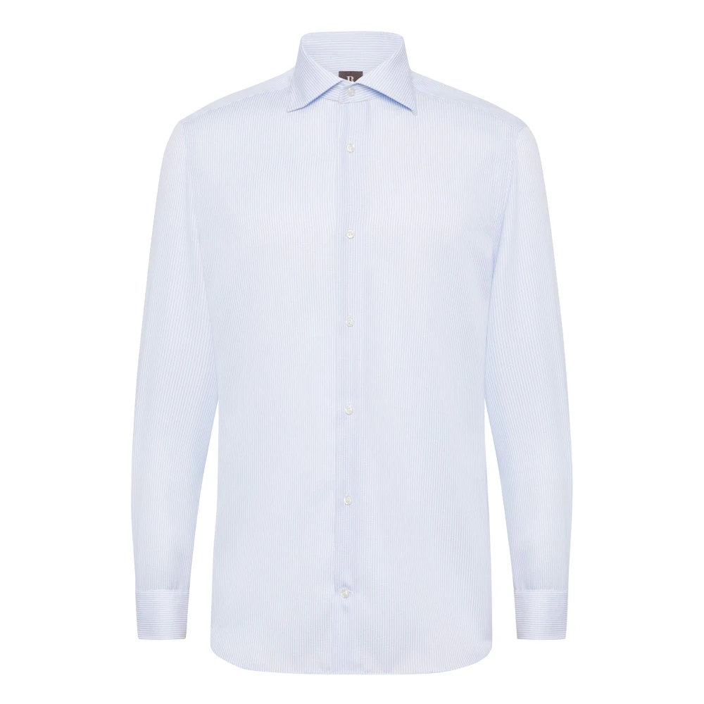 Boggi Milano Slim Fit Gestreept Katoenen Dobby Overhemd Blue Heren