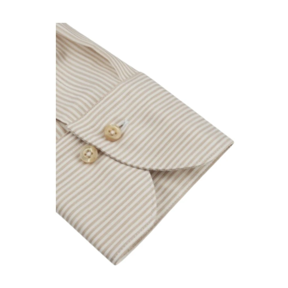 Stenströms Gestreept Twill Overhemd Slim Fit Beige Heren