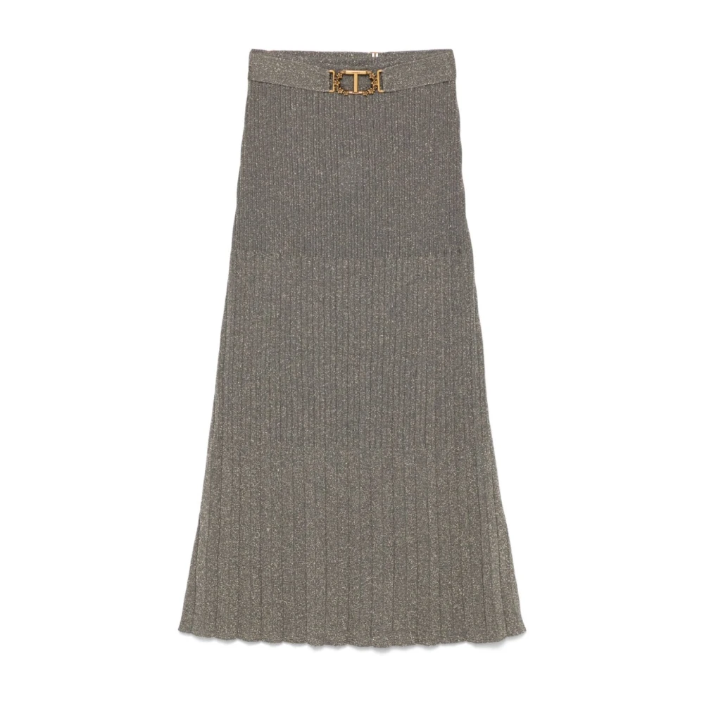 Twinset Grijze Geplooide Midi Rok met Lurex Gray Dames