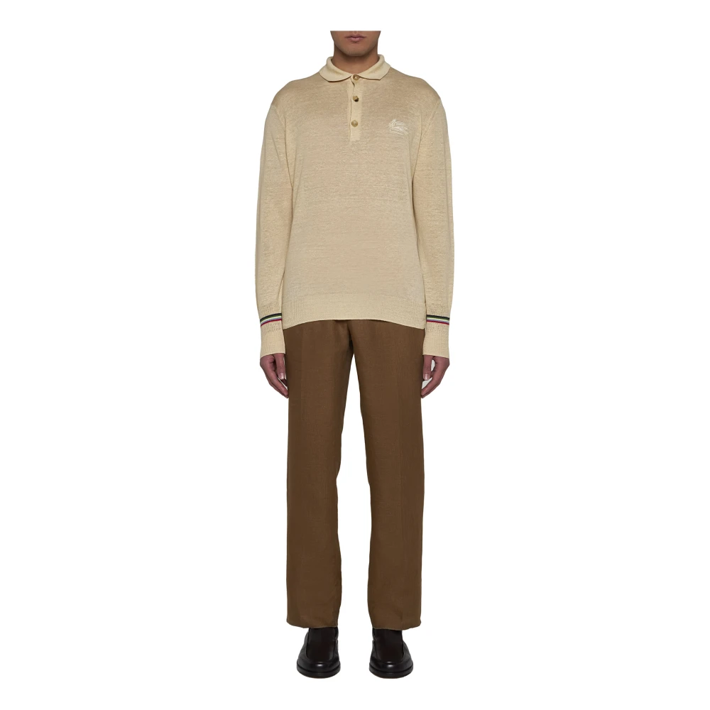 ETRO Gestreept Gebreid Poloshirt Beige Heren