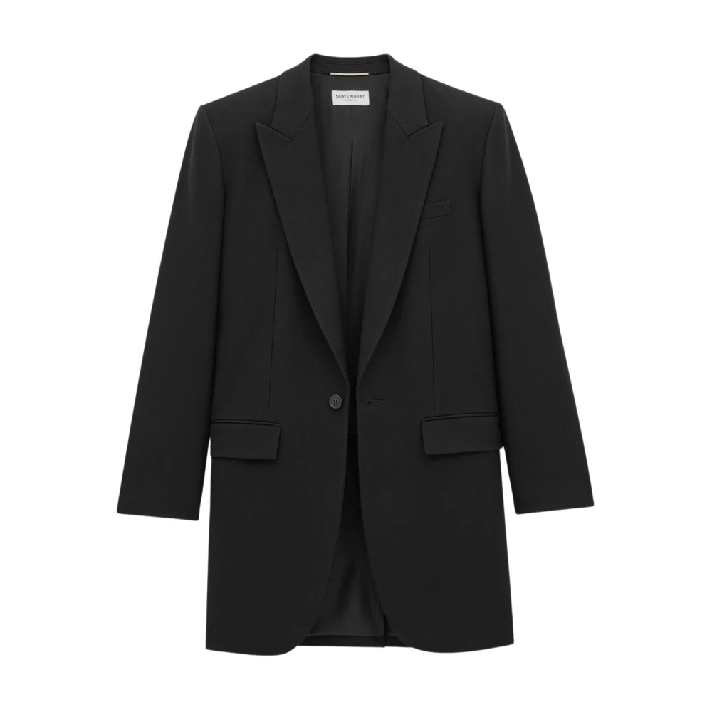Saint Laurent Wollen Gabardine Jas Black Dames
